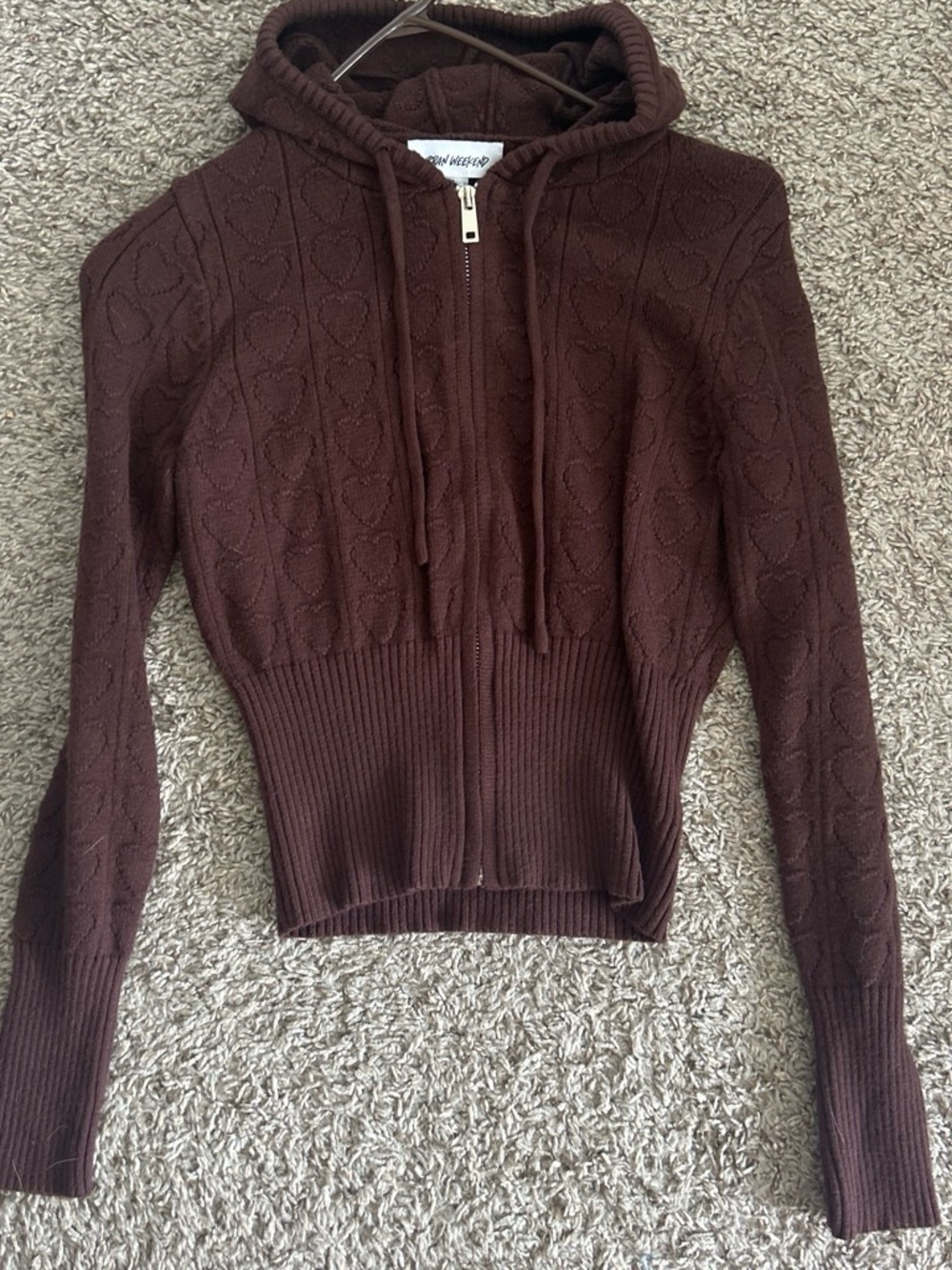 Brown Heart-Pattern Zip Hoodie